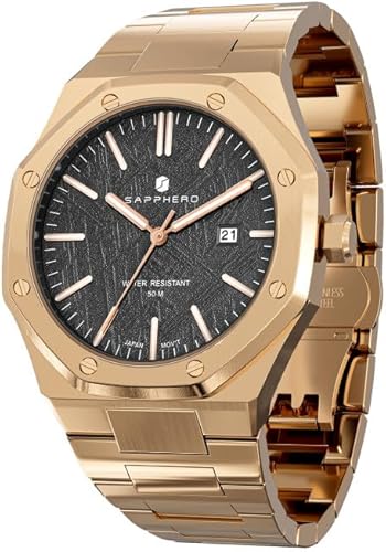 SAPPHERO Men's Watch Octagonal Stainless Steel 30M Waterproof Luminous Wristwatch Luxury Analog Quartz Watch for Men with Date Elegant Mens