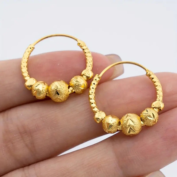 2pcs Elegant Golden Beaded Hoop Earrings for Women
