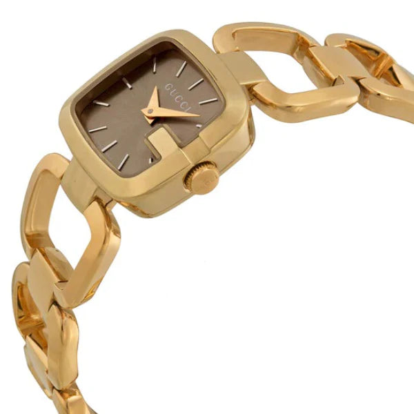 Gucci G-Gucci Gold Stainless Steel Brown Sun brushed Dial Quartz Watch for Ladies -YA125511